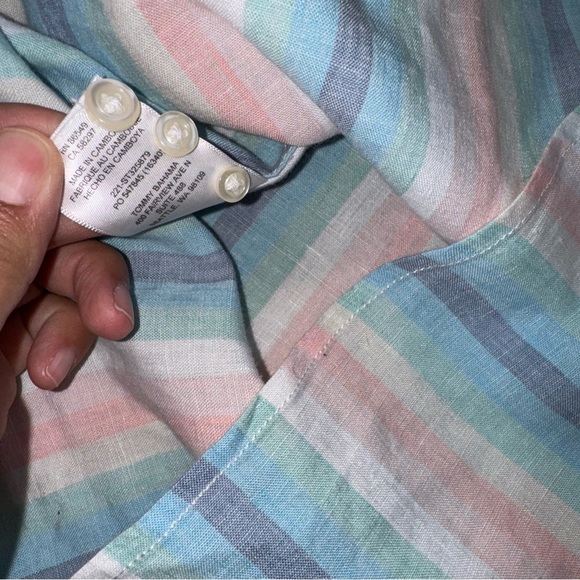 Tommy Bahama Men's linen Sunset Pier Stripe Shirt, Blue Crush large - Picture 12 of 13